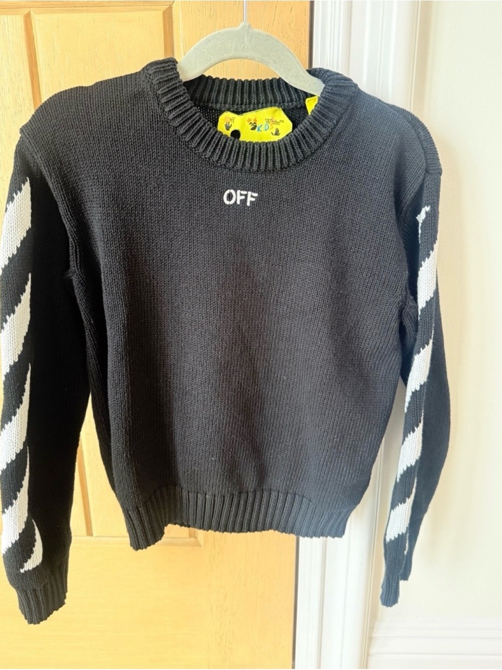 Off-White Kids Black Diagonal Stripe Knit Sweater Boys Size 8